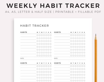 Tracker delle abitudini settimanali stampabile, modello per il tracker delle abitudini, tracker della routine, sfida delle abitudini di 7 giorni, formato A4/A5/lettera/metà, download immediato