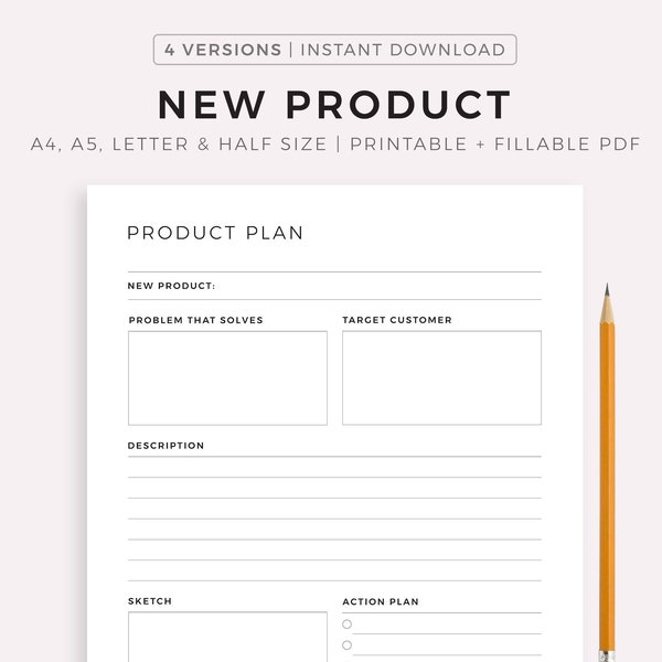 New Product Planner Printable, Product Development, Product Launch, Business Planner, A4/A5/Letter/Half, Instant Download PDF