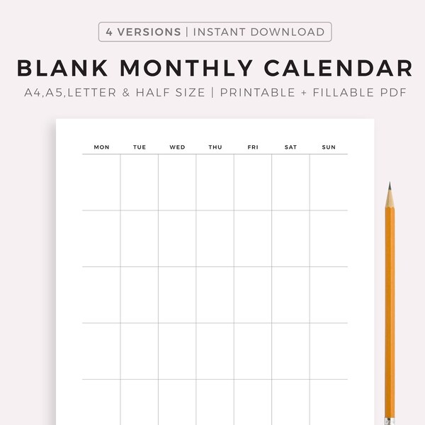 Undated Calendar Etsy