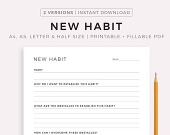 Build a New Habit Planner, 12 Week Habit Tracker Journal, New Routine Tracking, A4/A5/Letter/Half, Printable & Fillable PDF