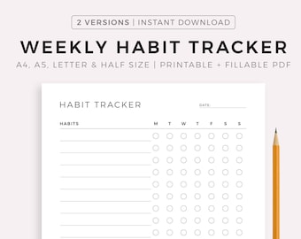 Weekly Habit Tracker Printable, Habit Tracker Template, Routine Tracker, 7 Day Habit Challenge, A4/A5/Letter/Half, Instant Download