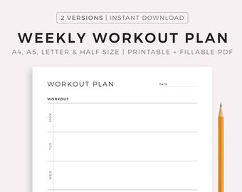 Weekly Workout Planner Printable, 7 Days Fitness Planner,  Exercise Planner, Simple Fitness Journal, A4/A5/Letter/Half, Instant Download PDF