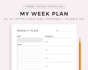 Weekly Planner Printable, Weekly Goal Planner, Weekly To Do List, Weekly Habit Tracker, Weekly Agenda & Organizer, A4/A5/Letter/Half Letter