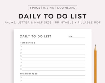 Lista de tareas diarias imprimible, plantilla de lista de tareas diarias PDF, rutinas diarias, planificador diario mínimo, A4/A5/carta/mitad, descarga instantánea