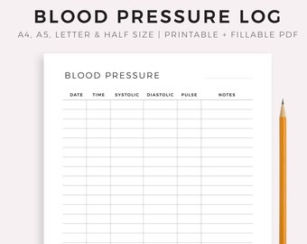 Printable Blood Pressure Tracker-blood Pressure Log - Etsy