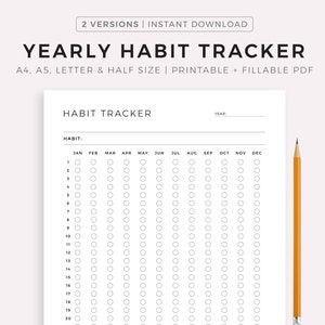 Jährlicher Habit Tracker druckbar & ausfüllbar, Routine Tracker, Jährlicher Zieltracker, Habit Challenge, A4/A5/Letter/Half, Sofort Download