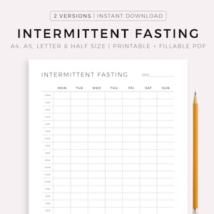 Weekly Intermittent Fasting Tracker Printable, IF Diet Planner, Weight Loss Tracker, Health Planner, A4/Letter, Instant Download PDF