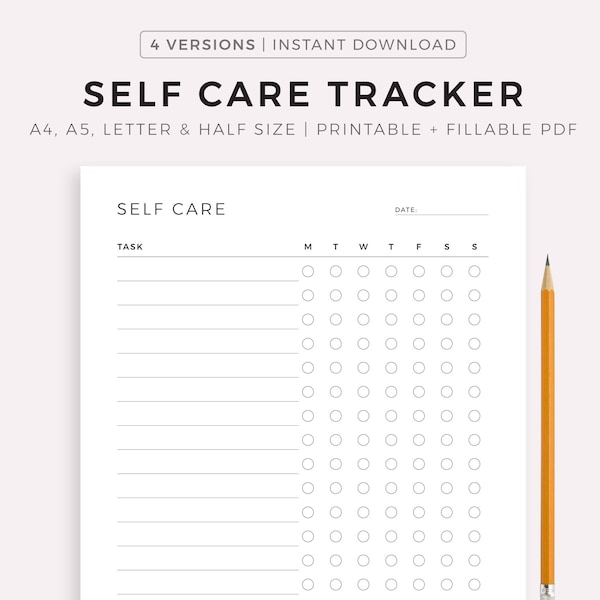 Weekly Self Care Tracker Printable, Daily Self Care Checklist, Routine Planner, Wellness Planner, A4/A5/Letter/Half, Instant Download PDF