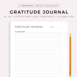 Einfaches Dankbarkeit Journal Druckbare Vorlage, Dankbarkeit Notebook, Dankbarkeit Tagebuch, Dankbarkeit Journal, A4/A5/Letter/Half, Sofort Download