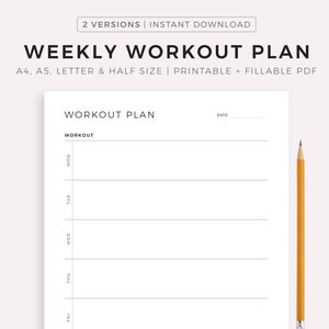 Weekly Workout Planner Printable, 7 Days Fitness Planner,  Exercise Planner, Simple Fitness Journal, A4/A5/Letter/Half, Instant Download PDF