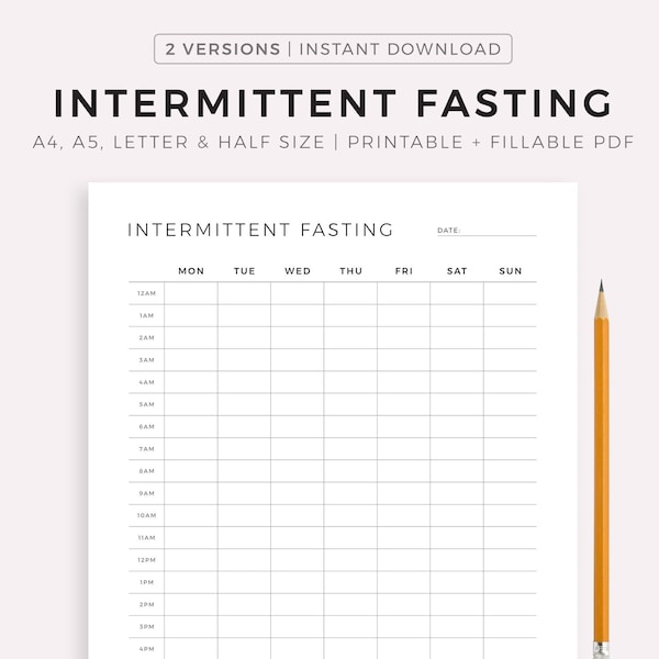 Weekly Intermittent Fasting Tracker Printable, IF Diet Planner, Weight Loss Tracker, Health Planner, A4/Letter, Instant Download PDF