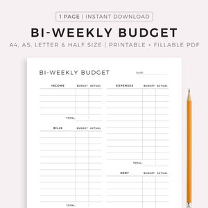 Bi-Weekly Budget Planner Printable & Fillable, Budget Template PDF, Budget by Paycheck, Budget Tracker, A4/A5/Letter/Half, Instant Download