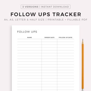 Follow Ups Tracker Printable, Customer Orders Tracking, Sales Tracking, Business Client Log, A4/A5/Letter/Half Size, Instant Download PDF