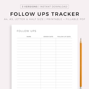 Follow Ups Tracker Printable, Customer Orders Tracking, Sales Tracking ...