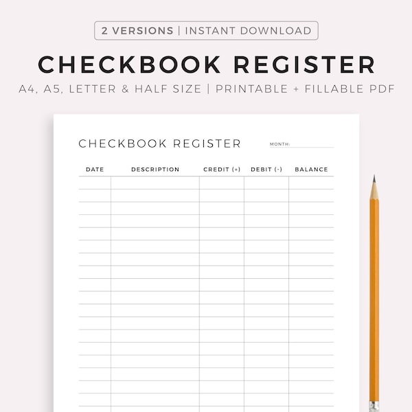 Checbook Register Printable, Check Transaction Tracker, Checkbook Log, A4/A5/Letter/Half, Instant Download PDF