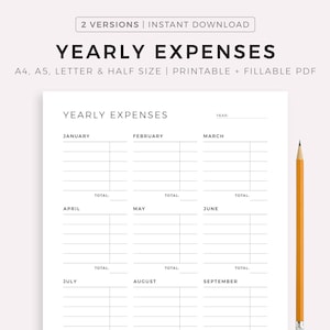 Yearly Expenses Overview Printable, Business Spending Tracker, Budget Template, A4/A5/Letter/Half Size, Instant Download PDF