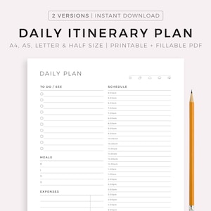 Planejador de itinerário diário, planejador de férias, cronograma de viagens, itinerário de viagem diário, planejamento de viagens, A4/A5/carta/meio, download instantâneo