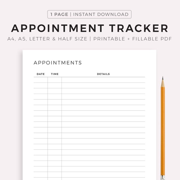 Simple Appointment Tracker Printable, Appointment Reminder, Meeting Tracker, A4/A5/Letter/Half Size, Instant Download PDF