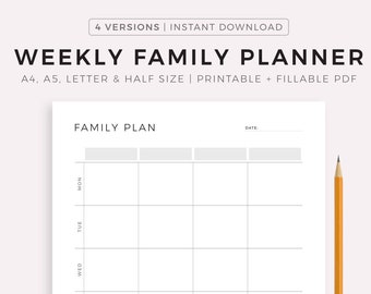 Weekly Family Planner Printable, Family Schedule, Family Organizer, Family Calendar, Command Center, A4/A5/Letter/Half, Instant Download PDF