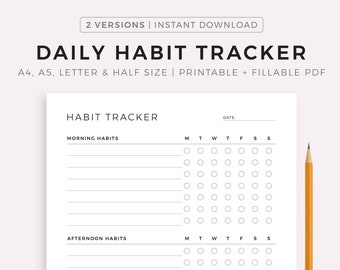 Daily Habit Tracker, Daily Routine Planner, Routine Checklist, A4/A5/Letter/Half, Printable & Fillable PDF, Instant Download