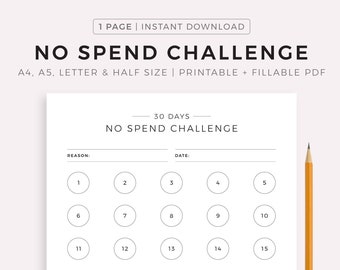 30 Day No Spending Challenge, Money Saving Challenge, Savings Tracker, Budget Planner, A4/A5/Letter/Half, Instant Download PDF