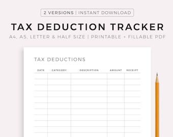 Steuerabzugs-Tracker druckbar, A4/A5/Letter/Half, Sofortiger Download PDF