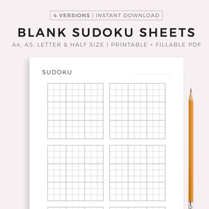 Printable Blank Sudoku Sheets, Sudoku Grid Template, Instant Download PDF