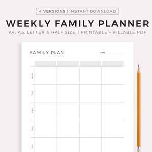 Weekly Family Planner Printable, Family Schedule, Family Organizer, Family Calendar, Command Center, A4/A5/Letter/Half, Instant Download PDF