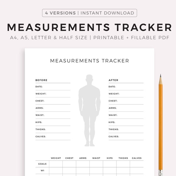 Body Measurements Tracker, 8 Week Body Transformation, Workout Progress, Before and After, Fitness Progress Sheet, A4/A5/Letter/Half Size