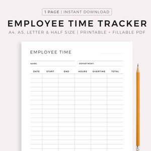 Registro de horas de trabajo imprimible, registro de horas de trabajo, registro de actividades, hoja de control de horas, tamaño A4/A5/Carta/Media página