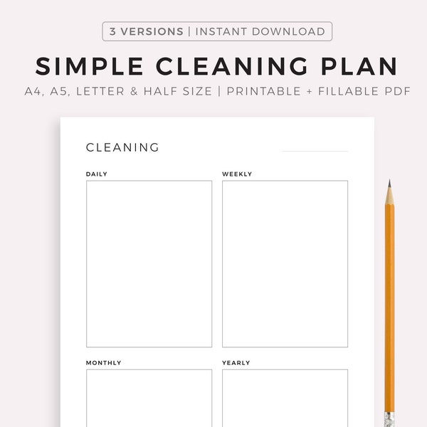 Simple Cleaning Planner Printable, Home or Office Cleaning, Cleaning Reminder, Cleaning Template, A4/A5/Letter/Half, Instant Download PDF