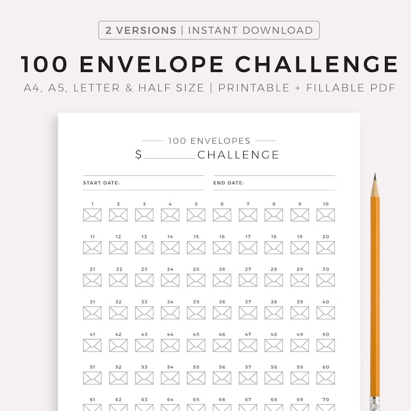 100 Envelope Challenge Printable Etsy 100 Envelope Challenge Printable Etsy