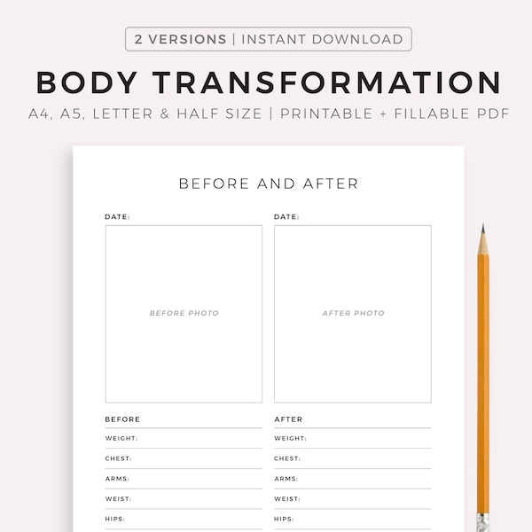 Before & After Body Transformation, Workout Progress Photos, Fitness Journey, Fitness Goals, A4/A5/Letter/Half, Instant Download PDF