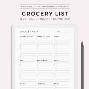 Grocery List Template for Supernote A5X2/A5X/A5/A6X2/A6X/A6, Instant Download