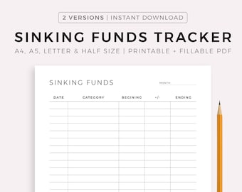 Simple Sinking Funds Tracker Printable, Savings Tracker, Savings Challenge, Budget Planner A4/A5/Letter/Half, Instant Download