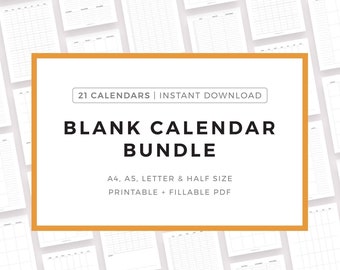 Blank Calendar Inserts Bundle Printable, A4/A5/Letter/Half Letter, Instant Download PDF