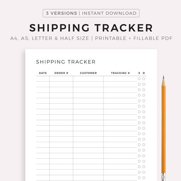 Shipping Tracker Printable Template, Shipping Planner, Shipping Log, Online Business Seller, A4/A5/Letter/Half Size, Instant Download PDF