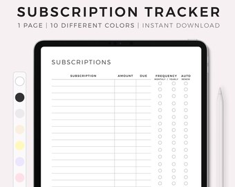 Digital Subscription Tracker for Goodnotes, Notability, Ipad, Instant Download