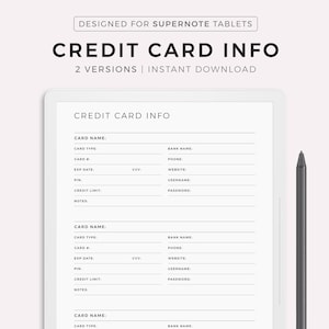 Kreditkarteninformationen, Kreditkarten-Tracker, kompatibel mit Supernote A5X2/A5X/A5/A6X2/A6X/A6, Instant Download