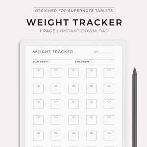 Gewichtstracker voor Supernote A5X2/A5X/A5/A6X2/A6X/A6, planner voor gewichtsverlies, gewichtsdoeltracker, sjabloon voor gewichtsregistratie, direct downloaden