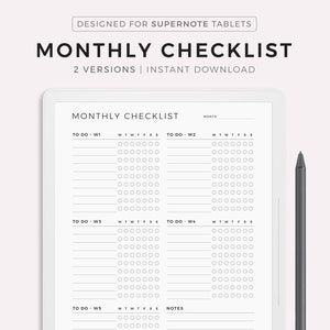 Monthly Checklist Template for Supernote A5X2/A5X/A5/A6X2/A6X/A6, Instant Download