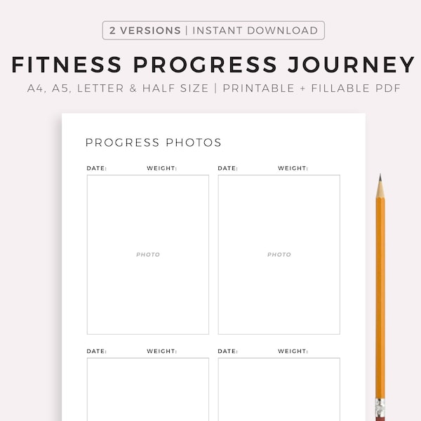 Fitness Journey Progress Photos, Before & After Body Transformation, Workout Fitness Goals, A4/A5/Letter/Half, Instant Download PDF