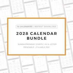 2028 Dated Calendar Inserts Bundle Printable, A4/Letter, Instant Download PDF
