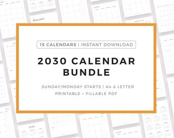 2030 Dated Calendar Inserts Bundle Printable, A4/Letter, Instant Download PDF