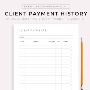 Client Payment History Tracker Printable, Client Payment Log, Client Book, Business Finances Template, A4/A5/Letter/Half, Instant Download
