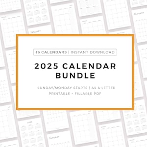 2025 Dated Calendar Inserts Bundle Printable, A4/Letter, Instant Download PDF