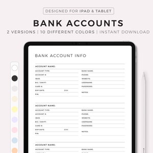 Digitale bankrekeningtracker, bankrekeninglijst, bankrekeninggegevens, digitale sjabloon voor Goodnotes, Notability, Instant download