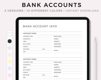 Digitaler Bankkonten Tracker für Goodnotes, Notability, Ipad, Instant Download