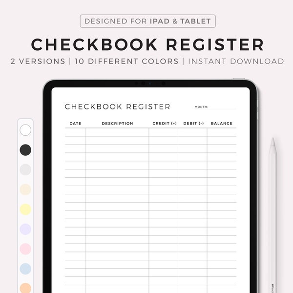 Checbook Register, Check Transaction Tracker, Checkbook Log, Goodnotes Template, Notability Template, Digital Planner, Instant Download