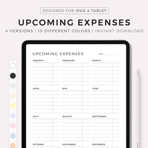Upcoming Expenses Tracker, Yearly Spending Overview, Budget Plan, Digital Planner, Compatible with Goodnotes, Notability, Instant Download